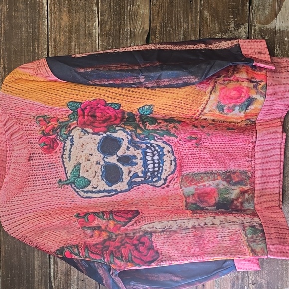 Pink Skull and Roses Sweater - Picture 2 of 3